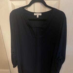 Chaus roll tab 3/4 sleeve navy blouse